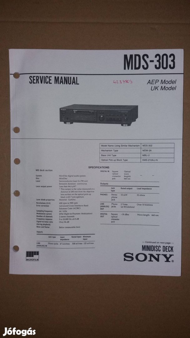 Sony MDS-303 Minidisc Original szervice manual