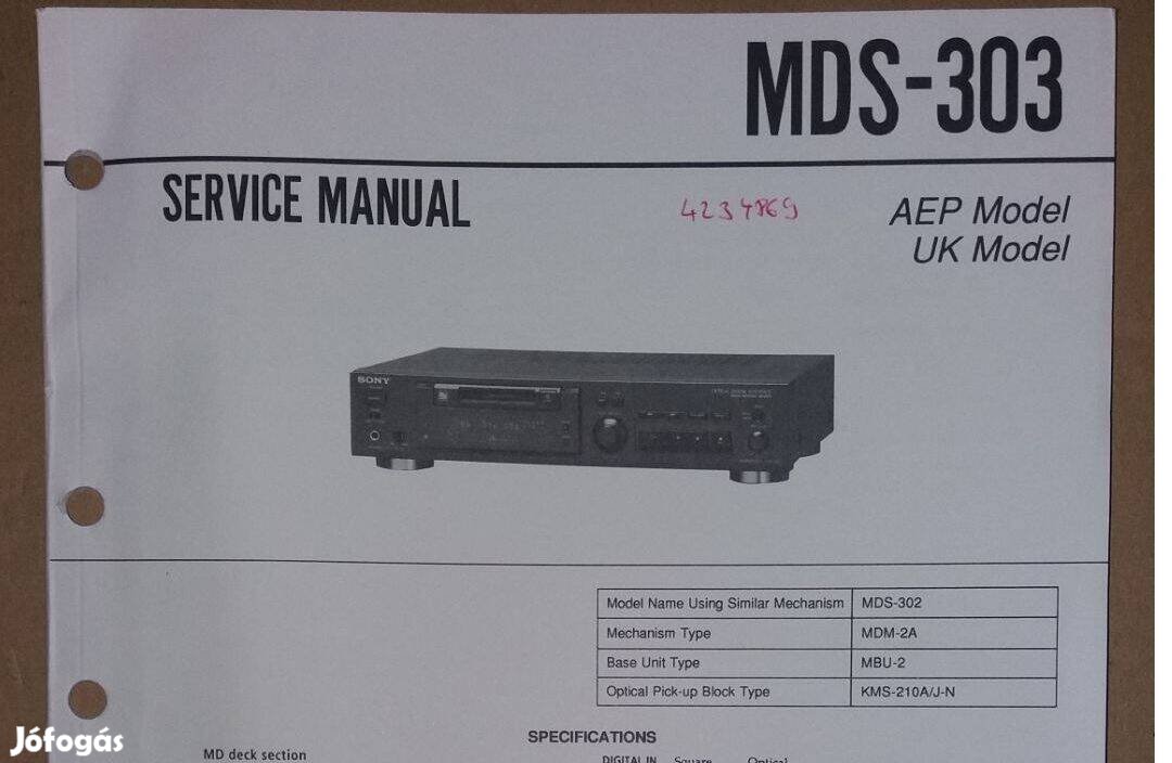 Sony MDS-303 Minidisc Original szervice manual