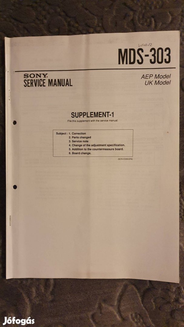 Sony MDS-303 eredeti Service manual szerviz gépkönyv