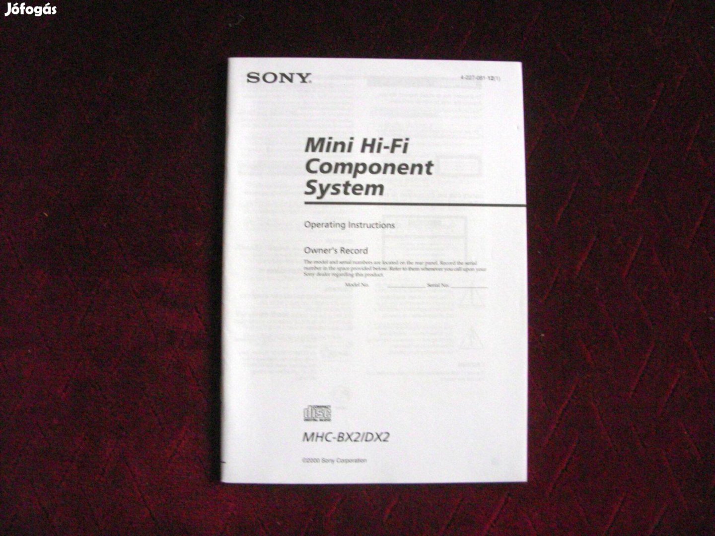 Sony MHC-BX2/DX2 hifi torony kezelési, használati utasítás