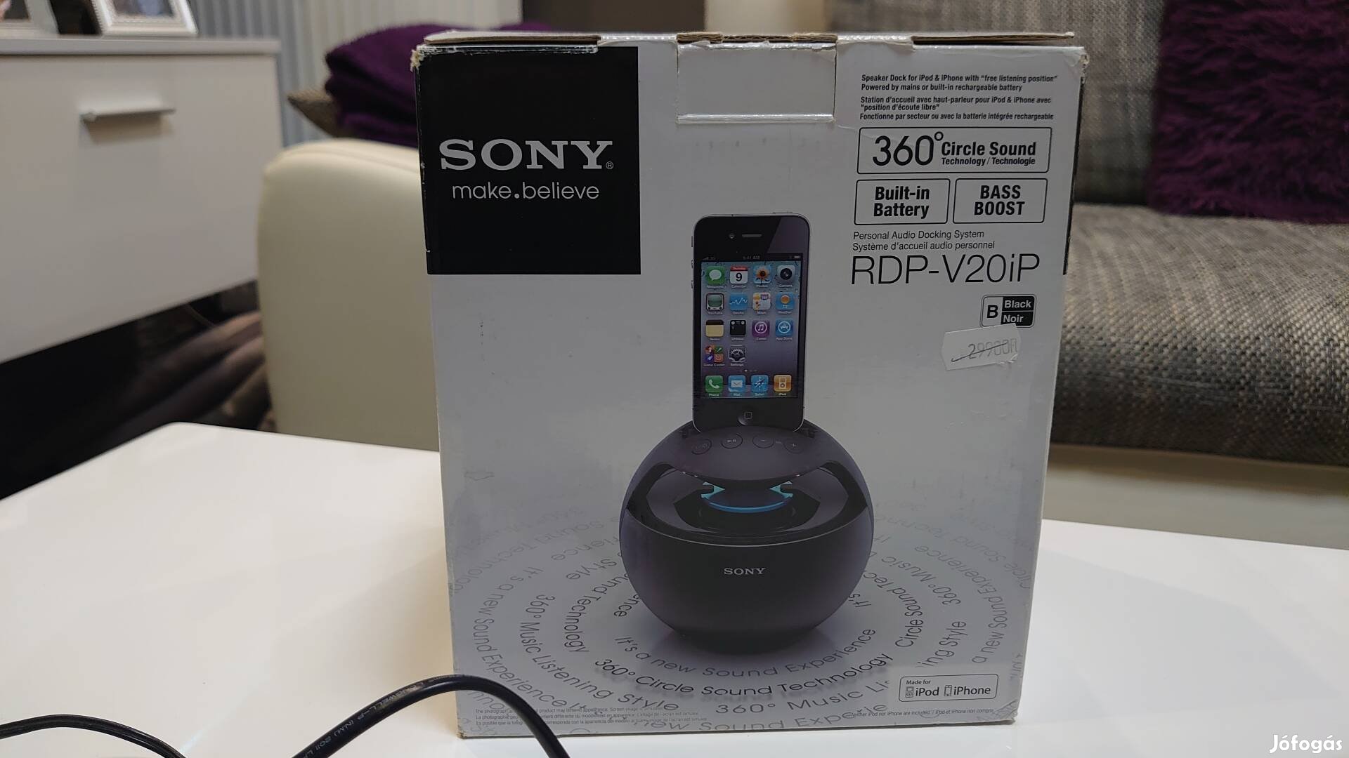 Sony RDP-V20IP típusú hangszóró Bluetooth adapterrel eladó.