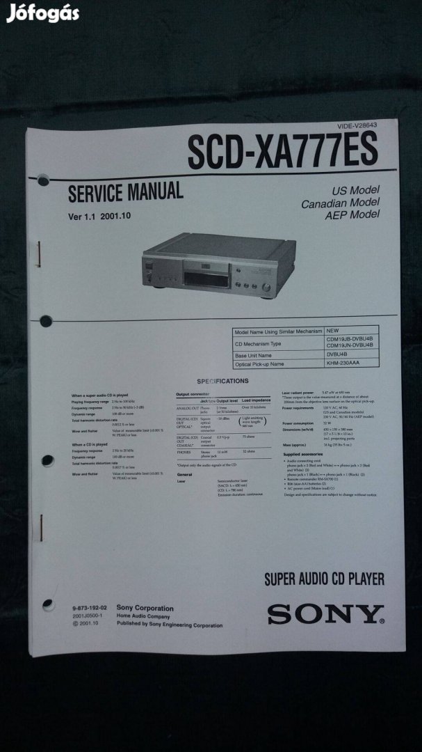 Sony SCD-XA777Es eredeti Service manual szerviz gépkönyv