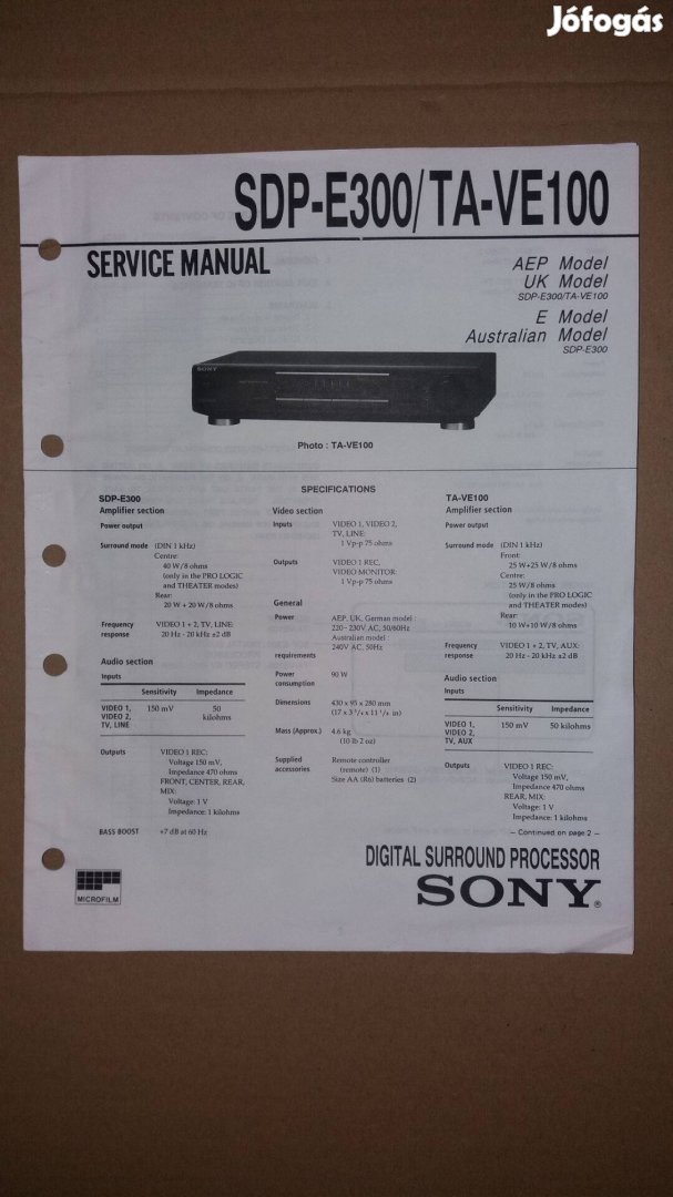 Sony SDP-E300 TA-VE100 eredeti Service manual