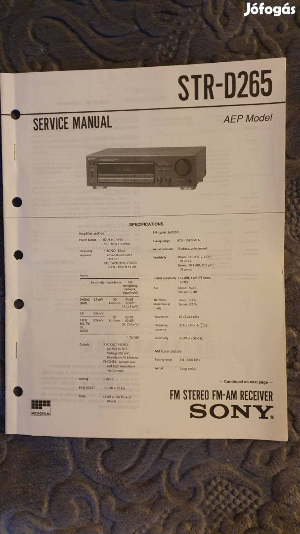 Sony STR-D265 eredeti Service manual szerviz gépkönyv