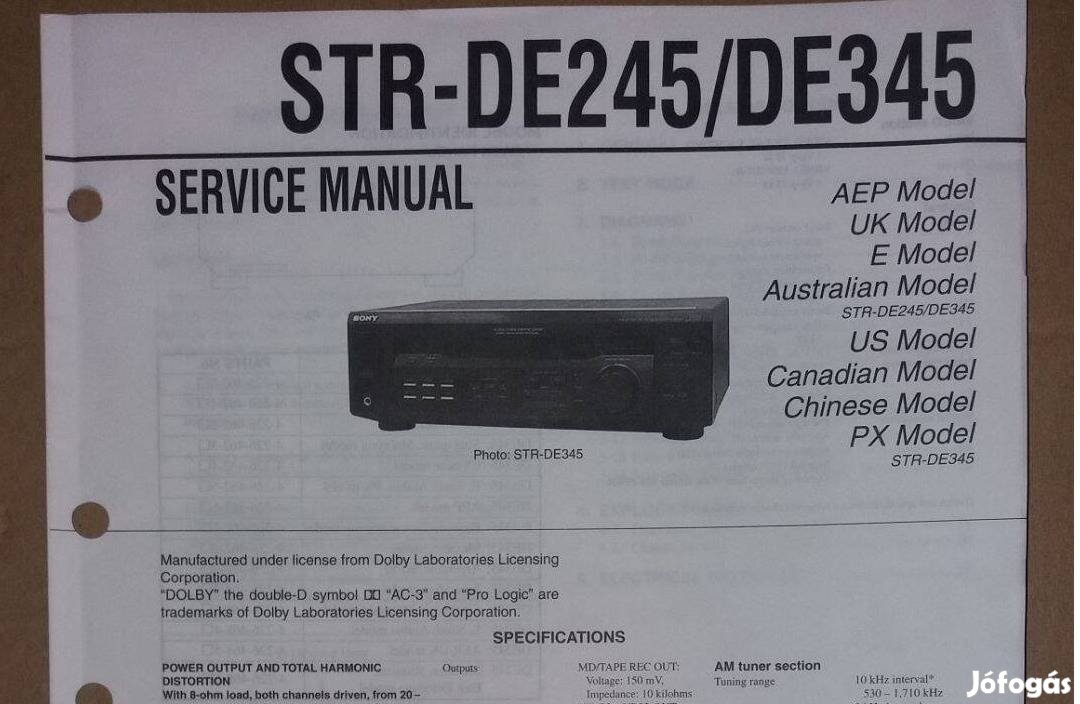 Sony STR-De245 STR-De345 Receiver eredeti service manual