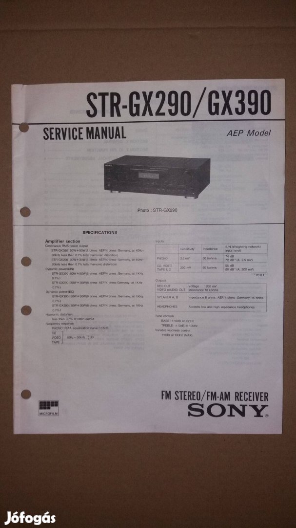 Sony STR-Gx290 STR-Gx390 Receiver eredeti Service manual