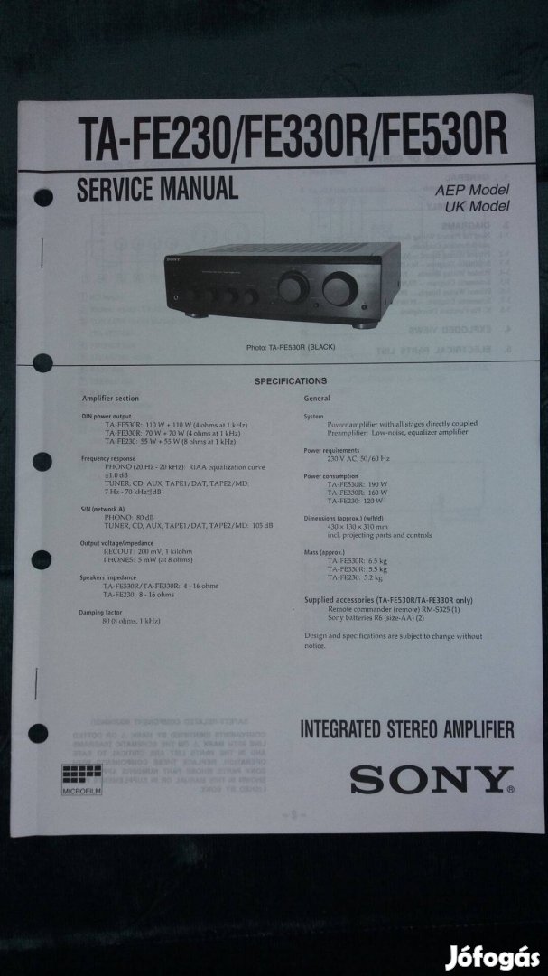 Sony TA-F117R eredeti Service manual szerviz gépkönyv