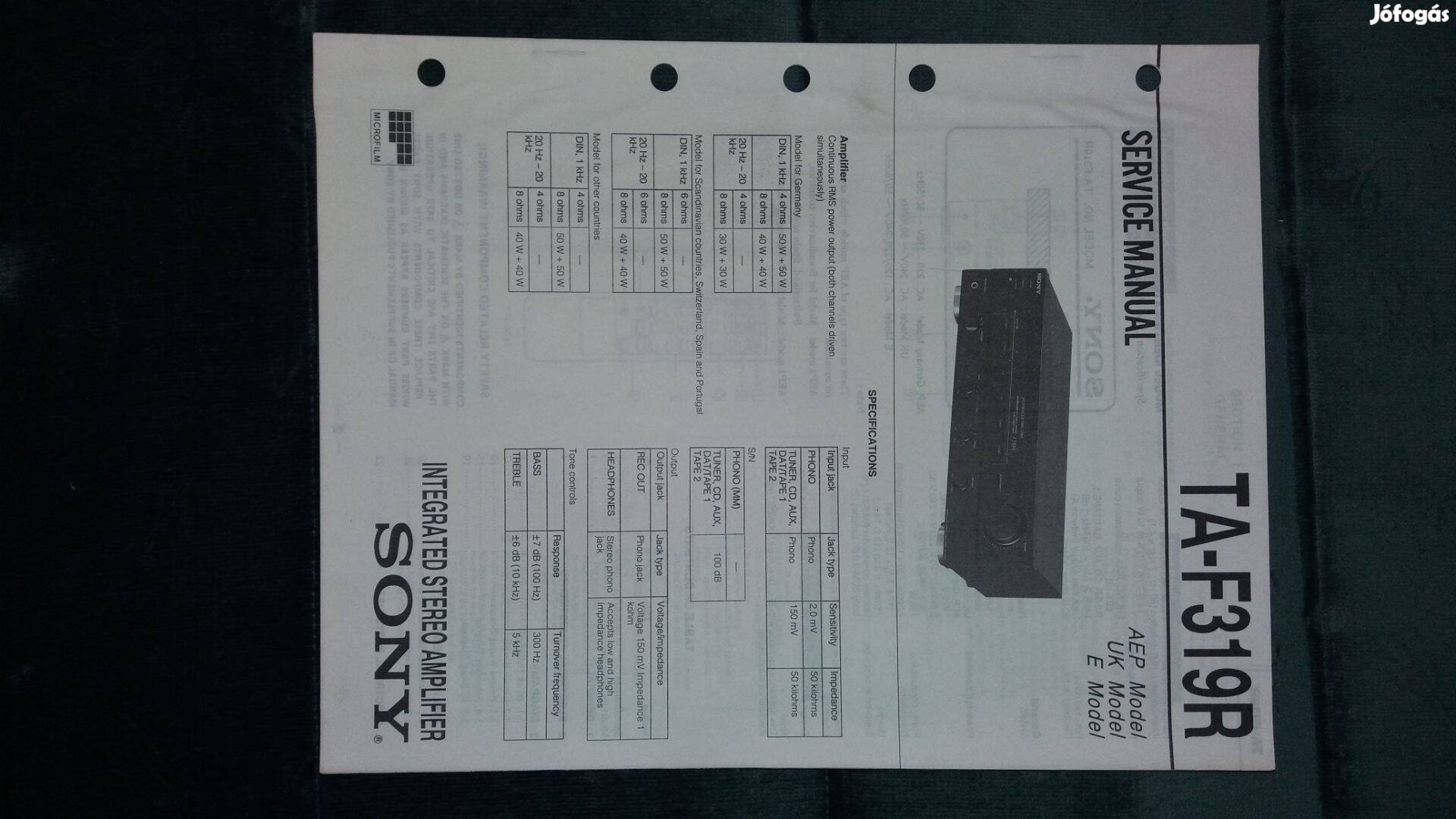 Sony TA-F319R eredeti Service manual szerviz gépkönyv