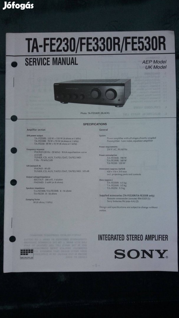 Sony TA-FE230 TA-FE330R TA-FE530R Service manual szerviz gépkönyv