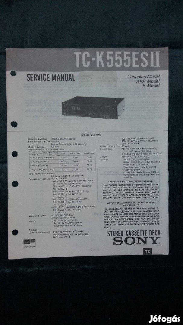 Sony TC-K555Es Service manual szerviz gépkönyv