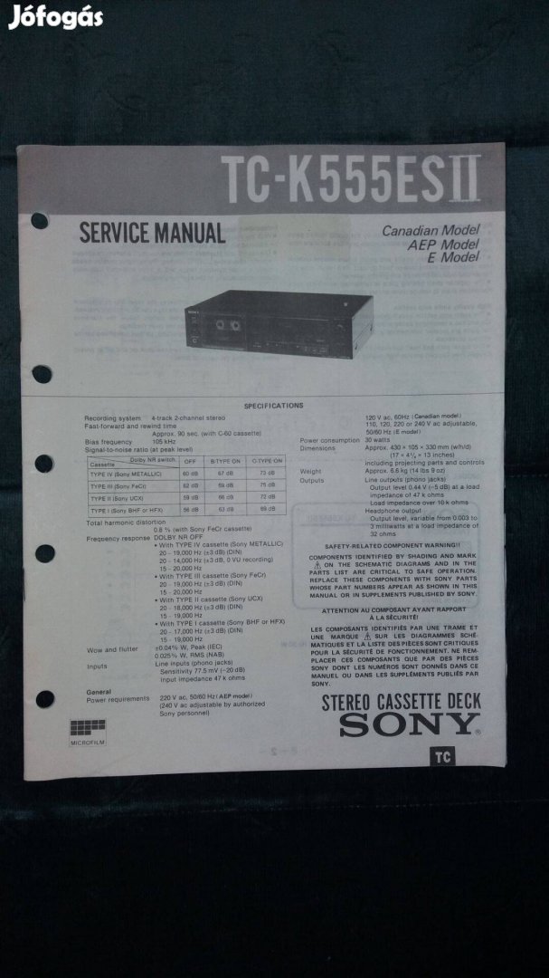 Sony TC-K555Es Service manual szerviz gépkönyv