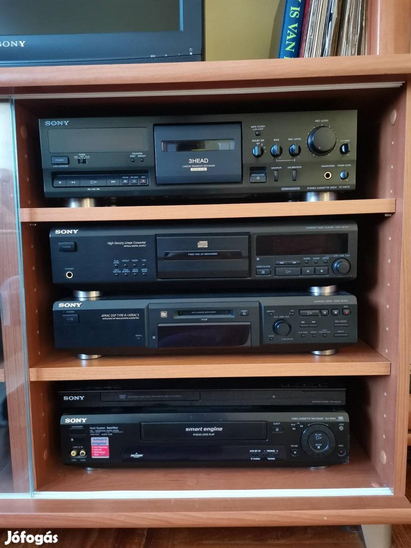 Sony deck, Minidisc, CD, tuner, equalizer, USB-s vinyl játszó