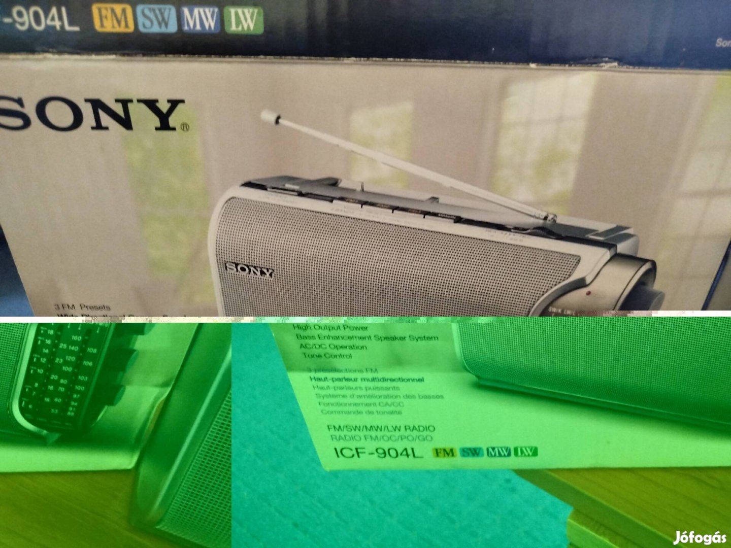 Sony icf Vilagvevo radio dobozaban papirjaival.