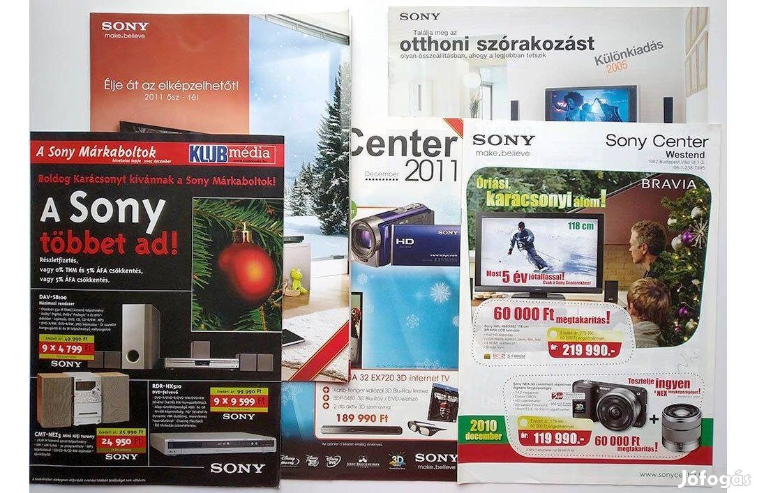 Sony prospektusok 2005-2011-ből kamerákról, házimozirendszerekről, 5db