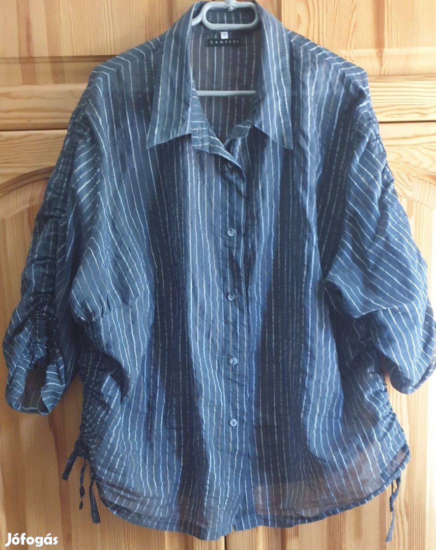 Sötétszürke csíkos női ing, nagy méretű
