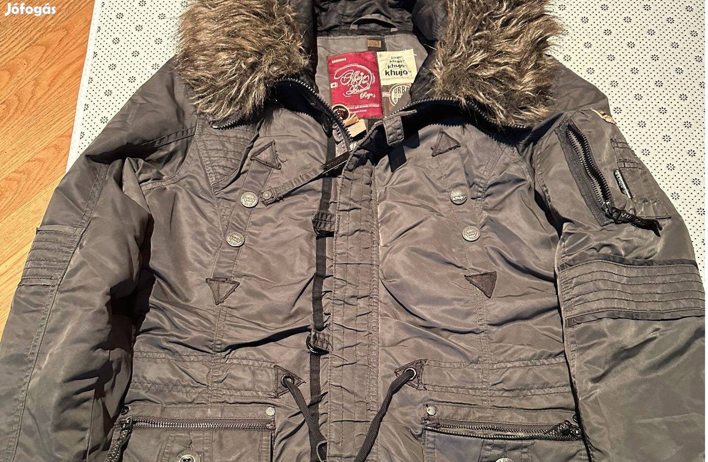 Sötétzöld szörme kapucnis (Khujo) kabát (XL-es méretben) Ritka