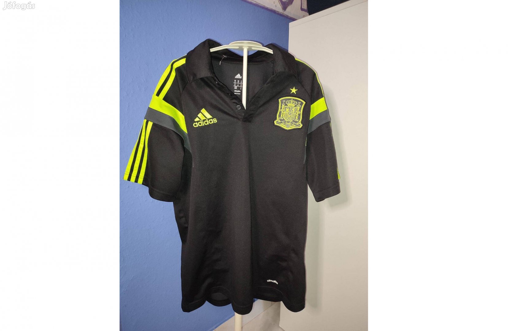 Spanyol válogatott eredeti adidas fekete zöld galléros póló (M)