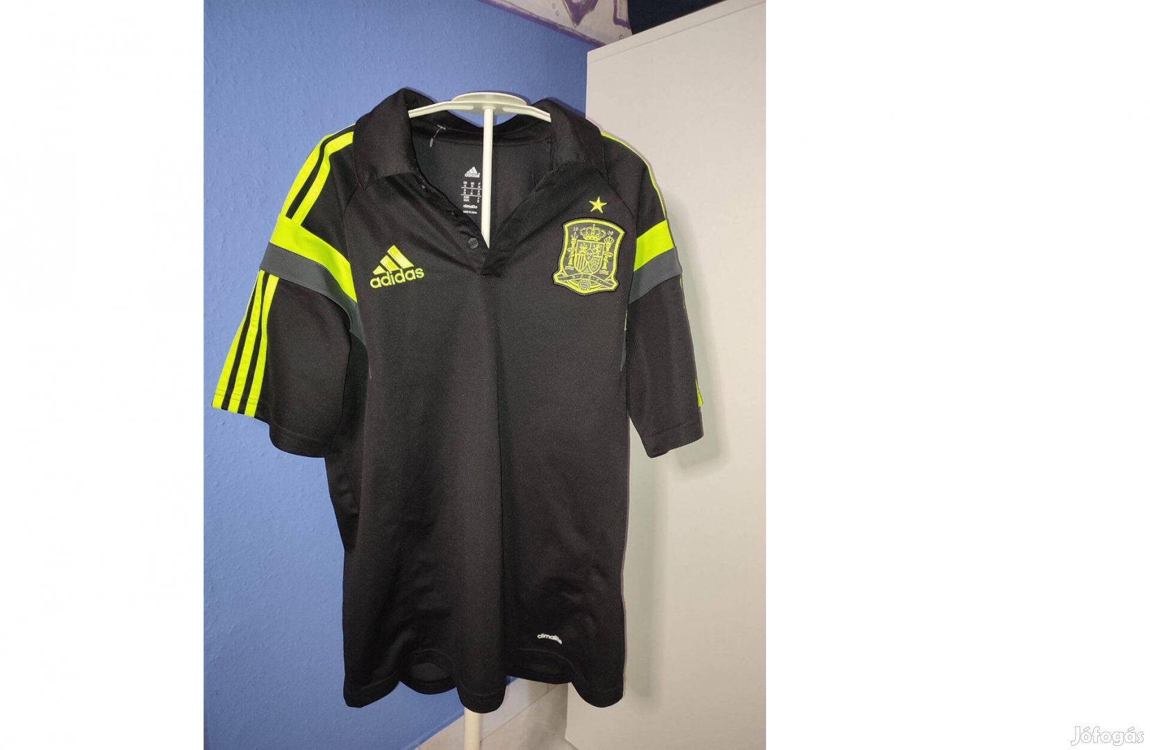 Spanyol válogatott eredeti adidas fekete zöld galléros póló (M)