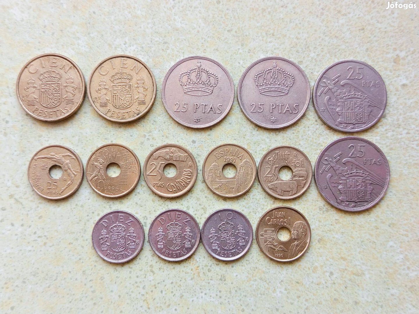 Spanyolország 15 db Különböző Érme 10 25 100 Pesetas