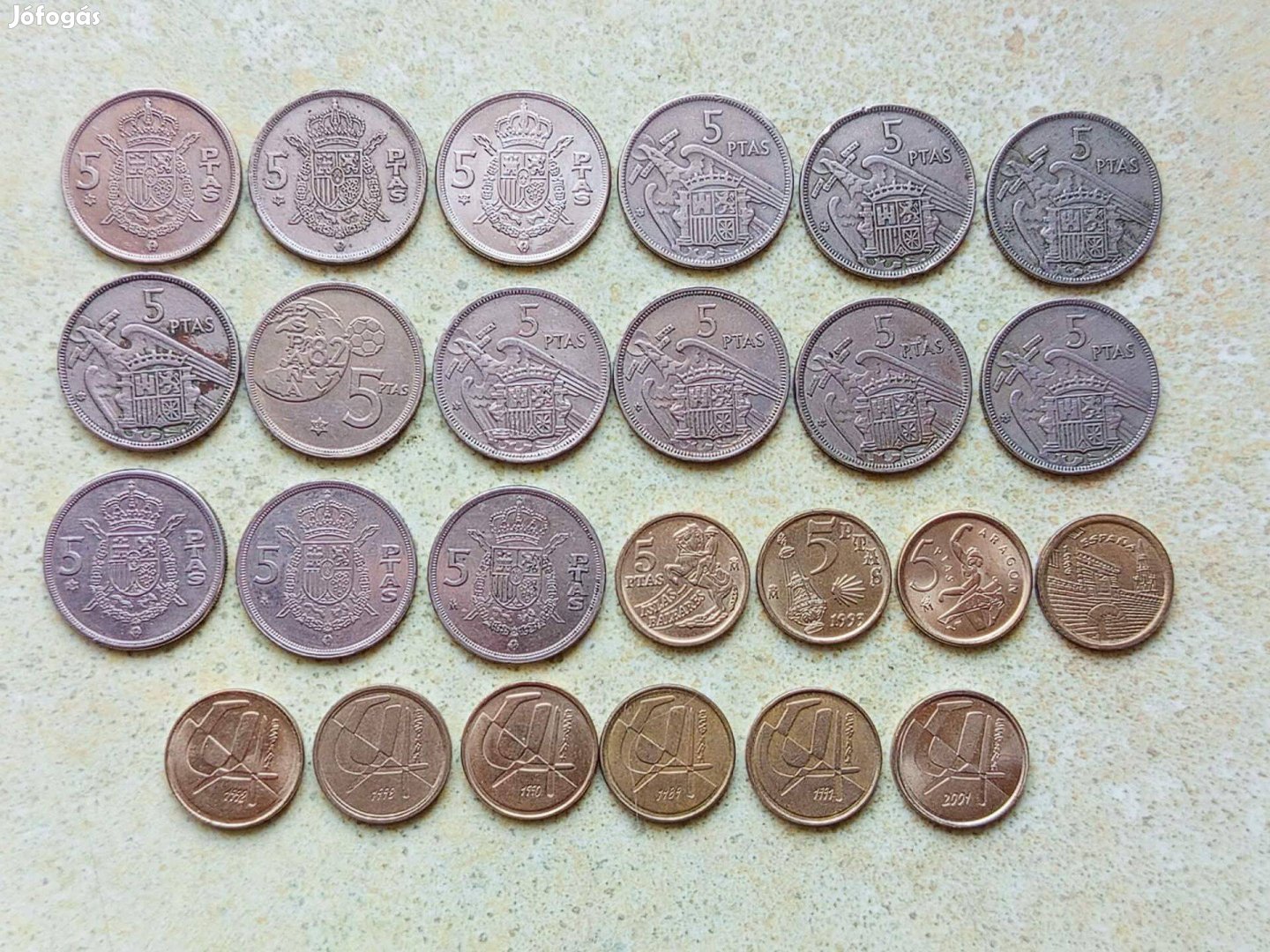 Spanyolország 25 db Különböző Érme 5 Pesetas 1958-2001