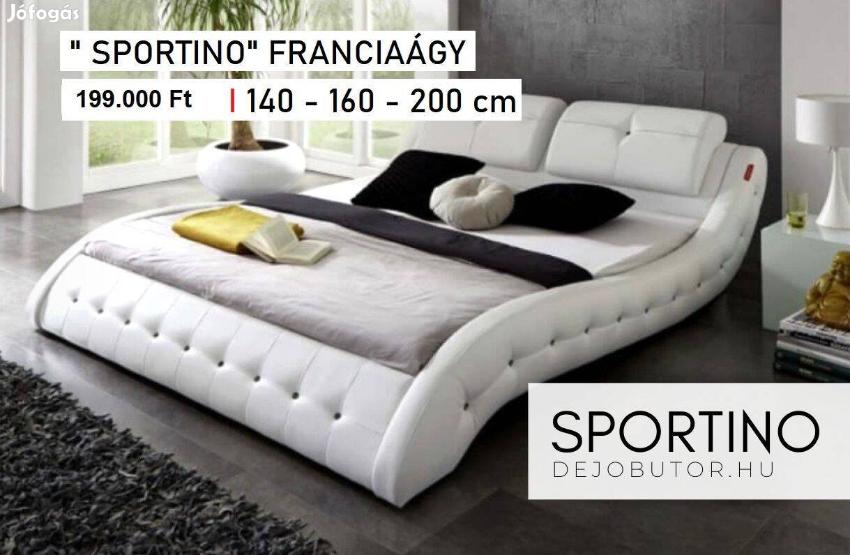 Sportino íves minőségi franciaágy ágyneműtartó + rács 140x200 cm fehér