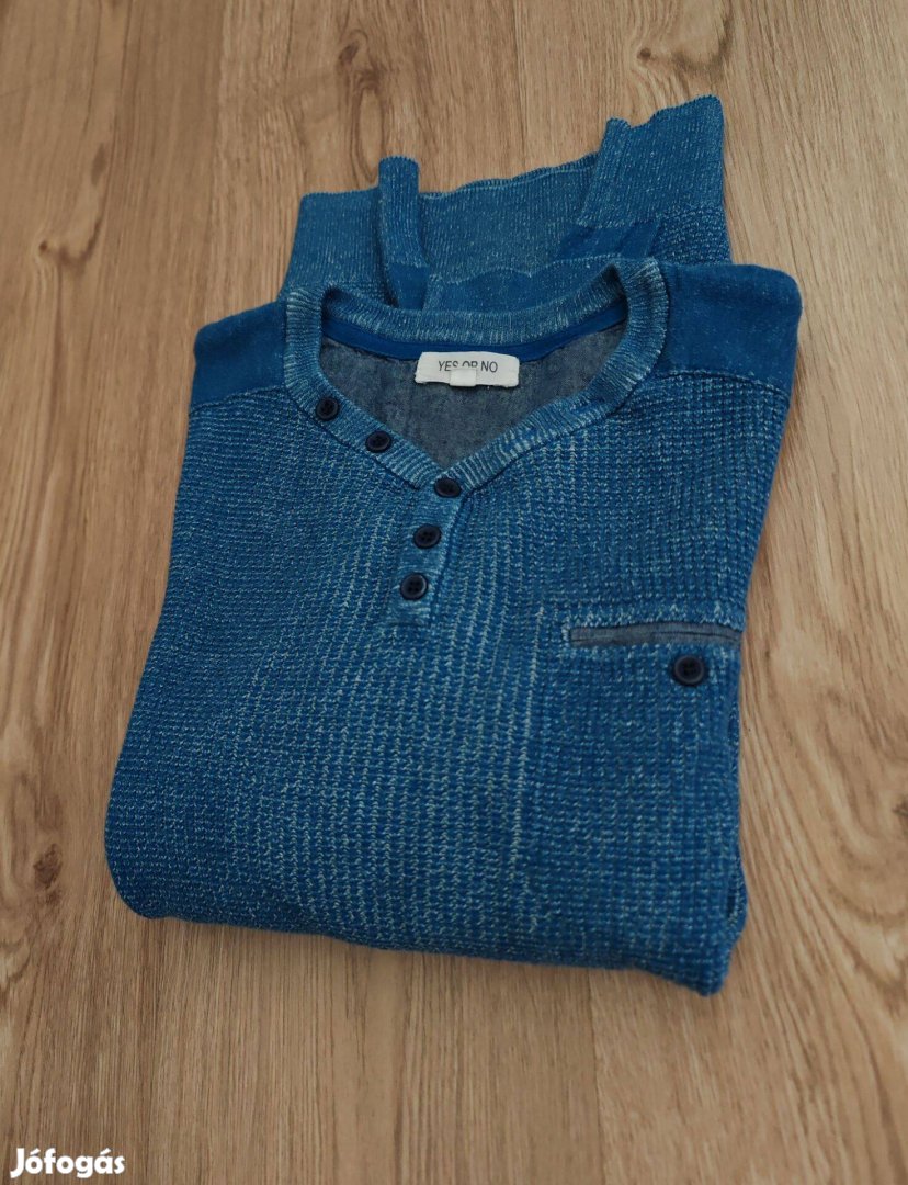Sportos pamut kékes férfi pulóver M-L