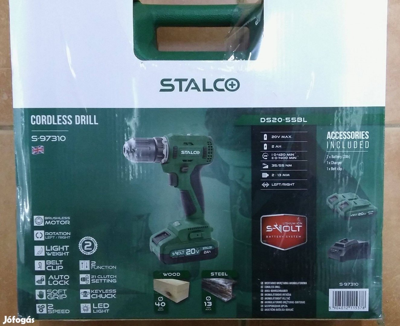 Stalco Akkus fúró-csavarozó 20V 2-13mm + 2x 2Ah akku + töltő új!