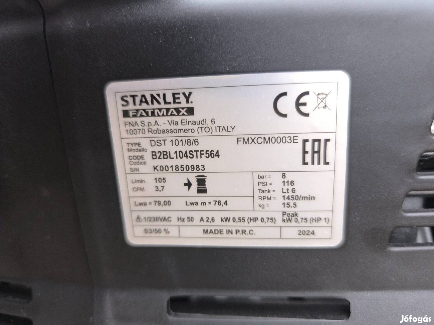 Stanley fatmax profi kompresszor új 6l