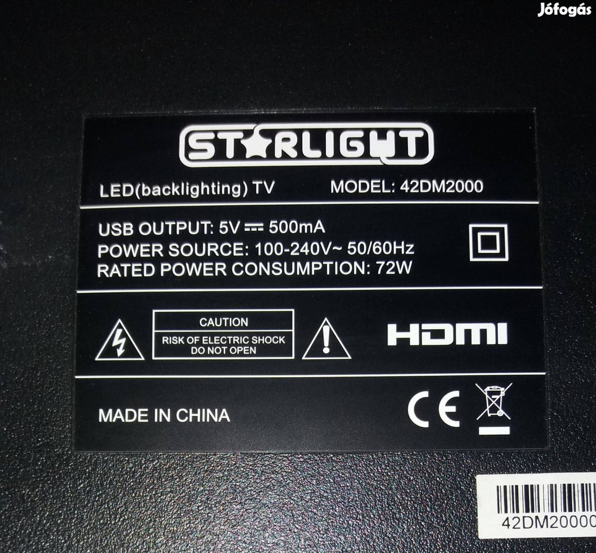 Starlight 42DM2000 LED LCD tv hibás törött alkatrésznek 42"