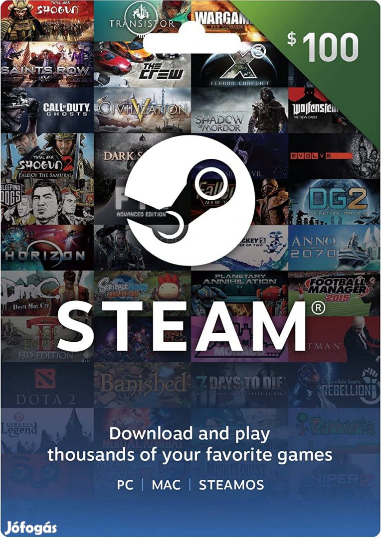 Steam pénctárca ajándék kártya ( 100$)