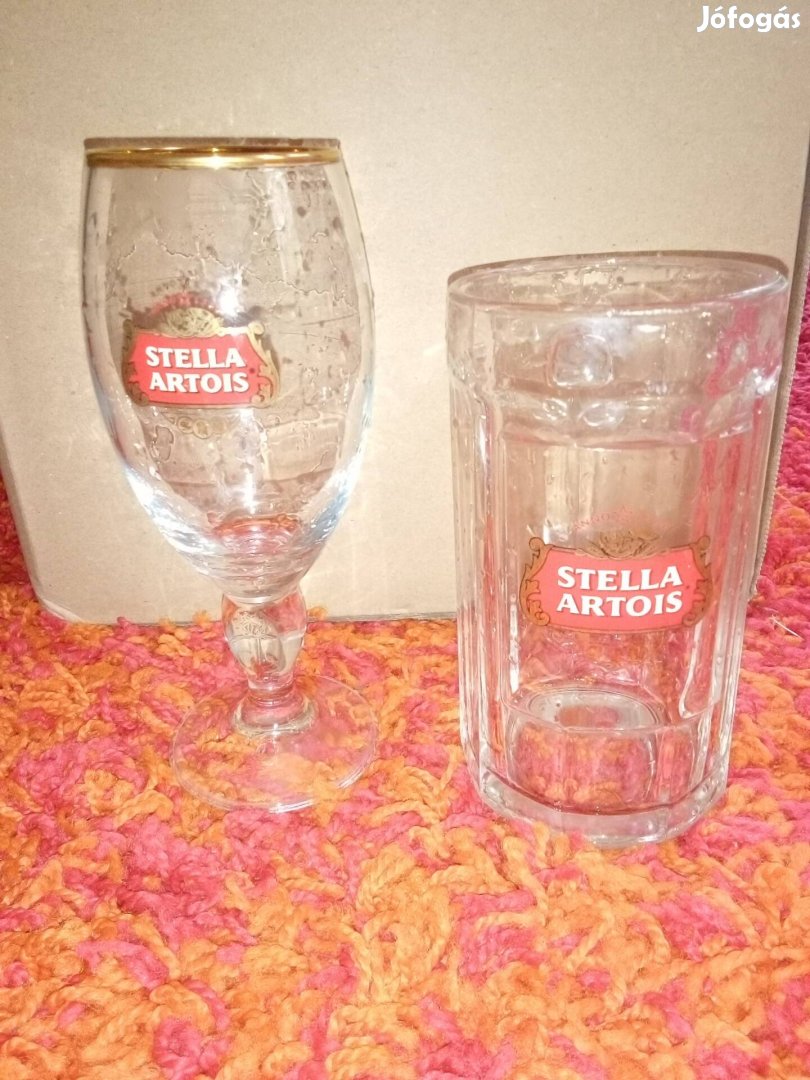 Stella artois régebbi pohár és korsó 2 db rózsás sörös pohár