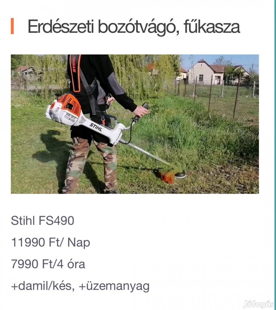 Stihl fűkasza, fűnyíró, sövényvágó kölcsönzés, gépkölcsönző