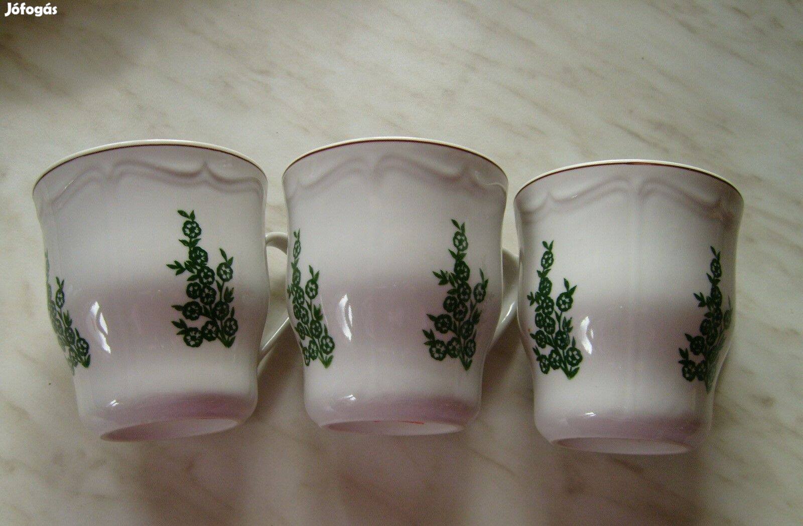 Stipo Dorohoi porcelán, zöld mintás fehér bögre 2 dl - Új - 3 db