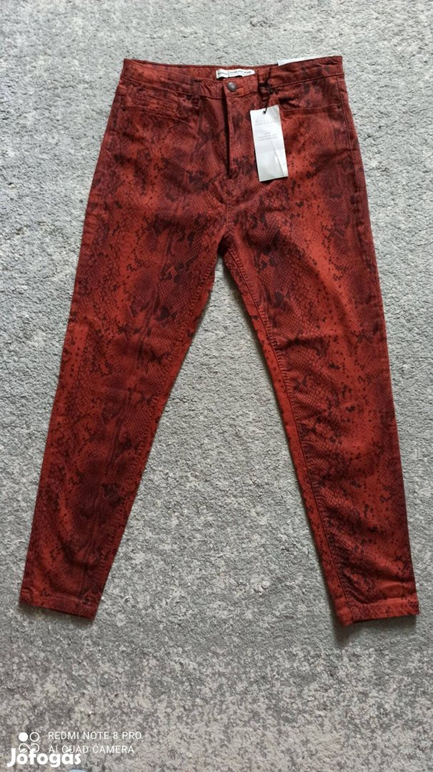 Stradivarius barna kígyómintás skinny extra magas derekú farmer 44-es