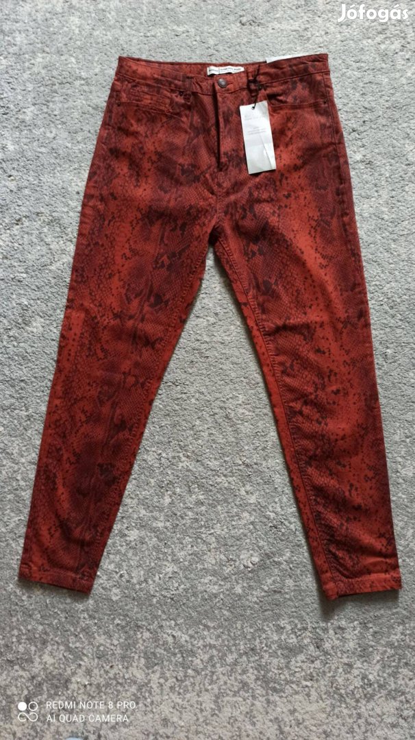 Stradivarius barna kígyómintás skinny extra magas derekú farmer 44-es