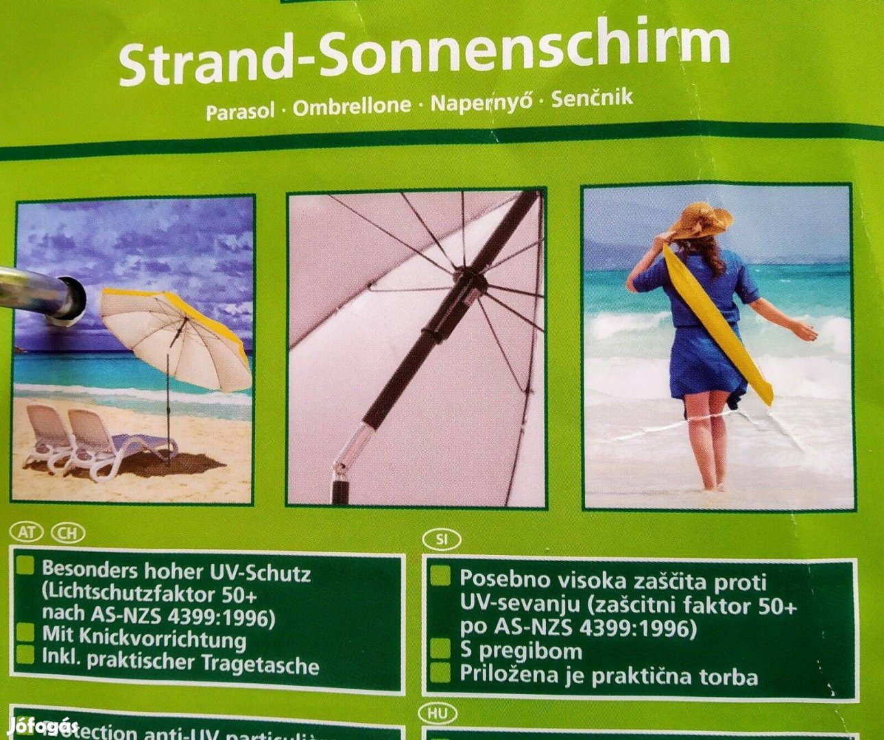 Strand Ernyő Lux Hőtükrös UV50 Dönthető Hátra vehető hordtáskában