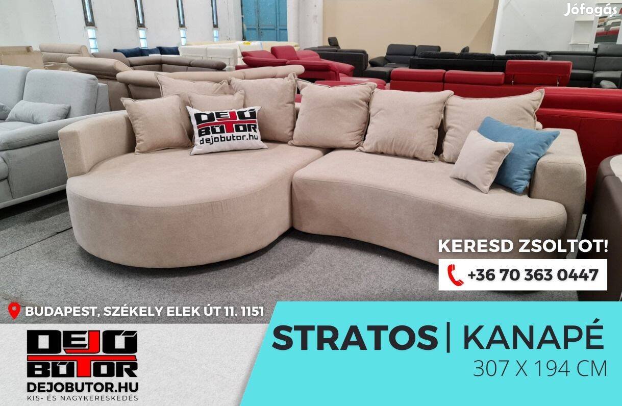 Stratos bézs sarok rugós kanapé ülőgarnitúra 307x194 cm ágyazható