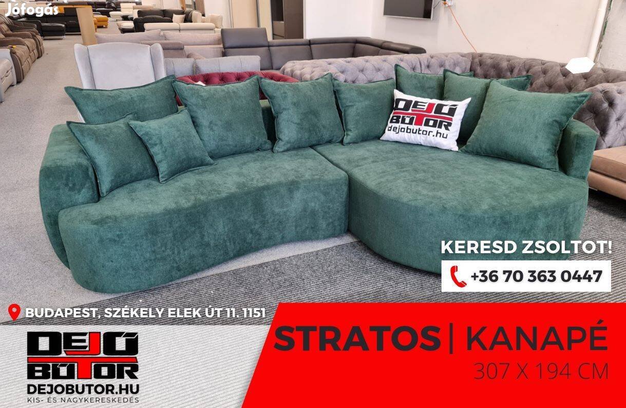 Stratos kanapé ülőgarnitúra rugós bútor 307x194 cm zöld sarok
