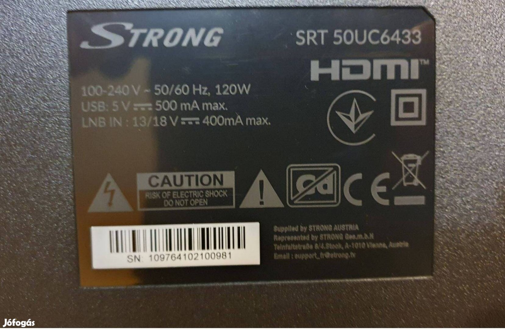 Strong SRT 50UC6433 LED tv hibás csíkos kép MS68860-ZC01-01