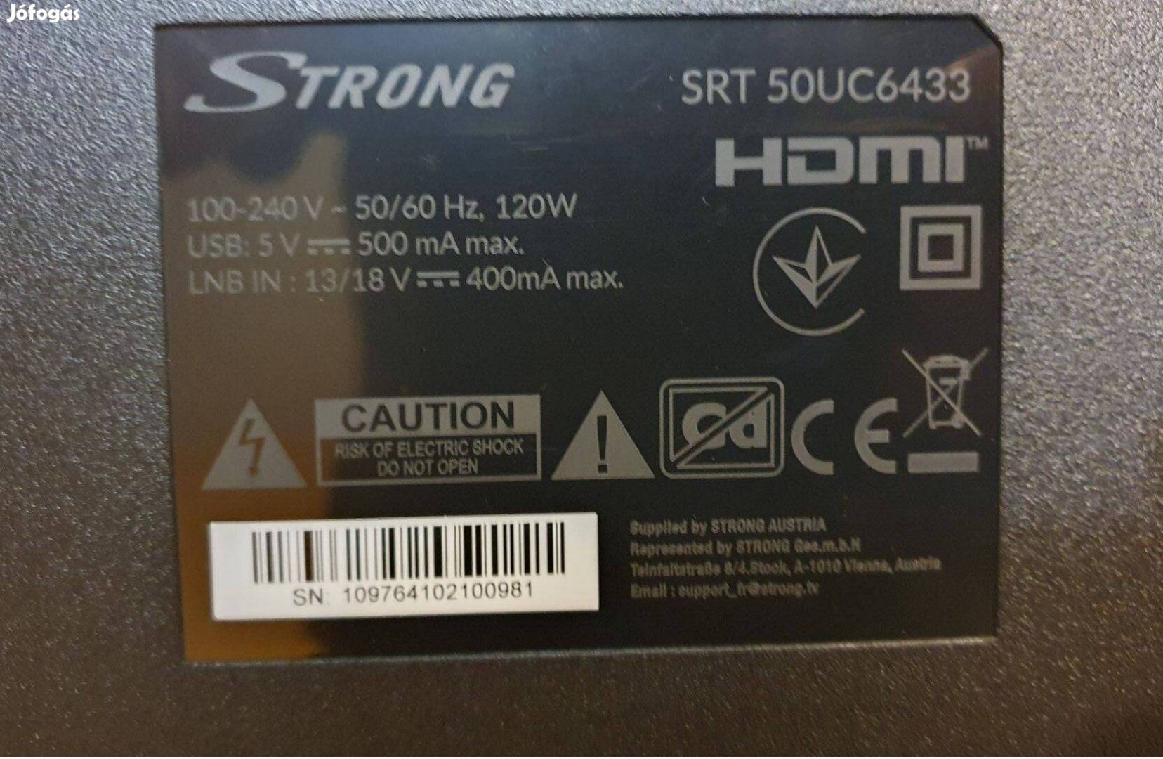 Strong SRT 50UC6433 LED tv hibás csíkos kép MS68860-ZC01-01