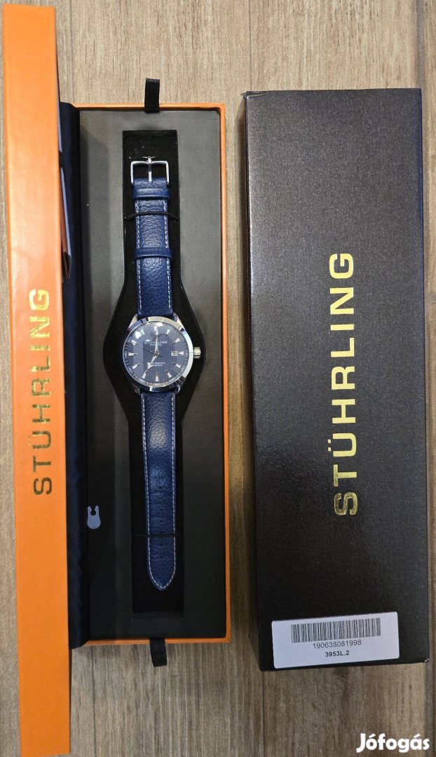 Stührling Symphony férfi karóra, kék, bőr szíj, 42mm átmérő