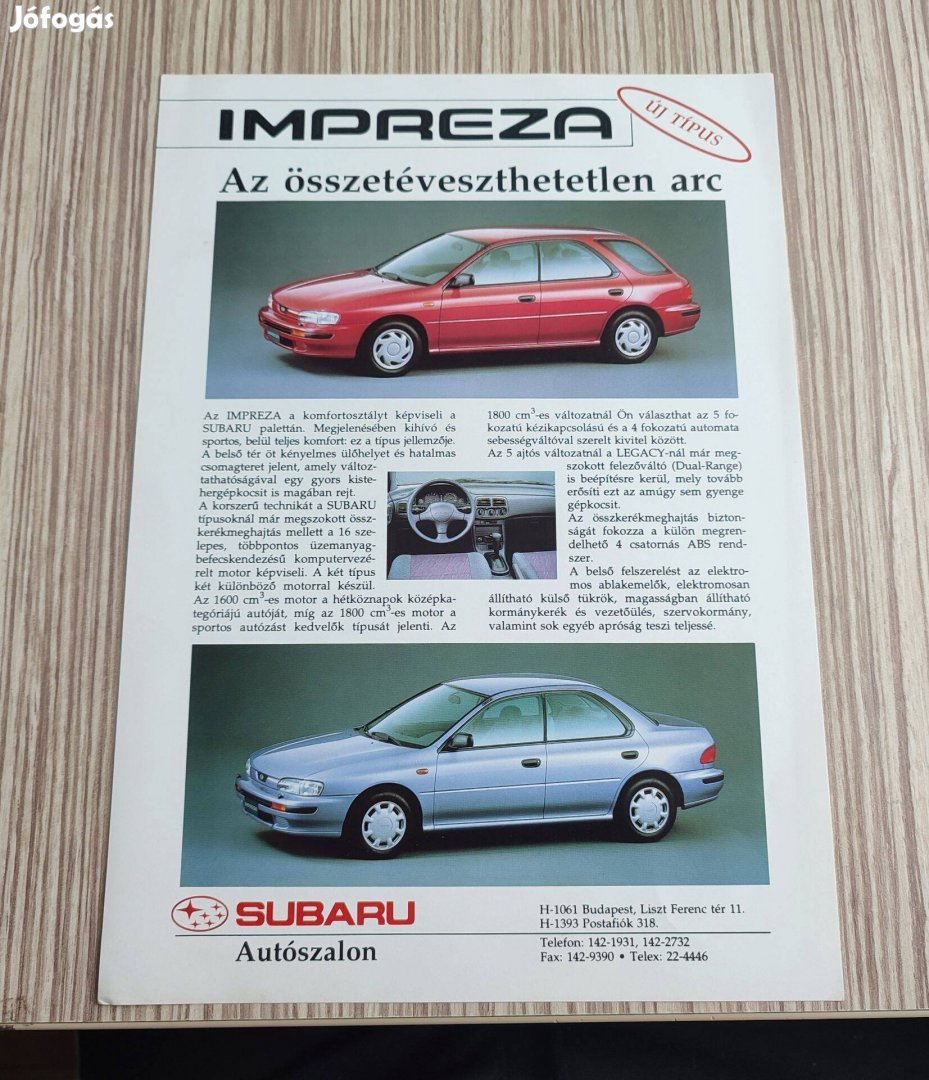 Subaru Impreza magyar prospektus tipuslap