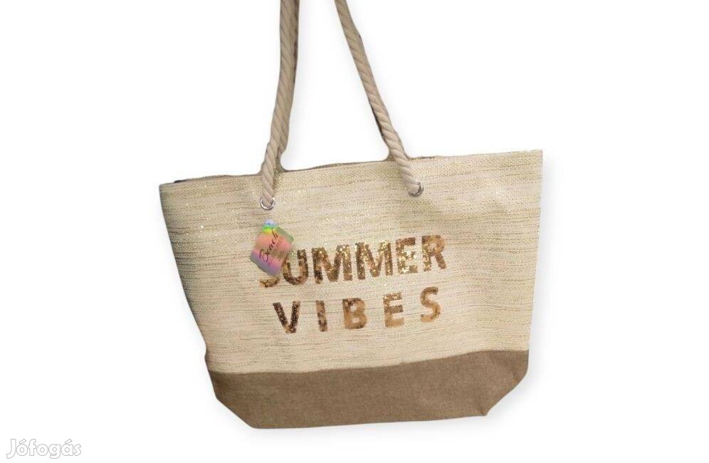 Summer Vibes' bézs strandtáska 55,5x15x42 cm, tökéletes nyári kiegés