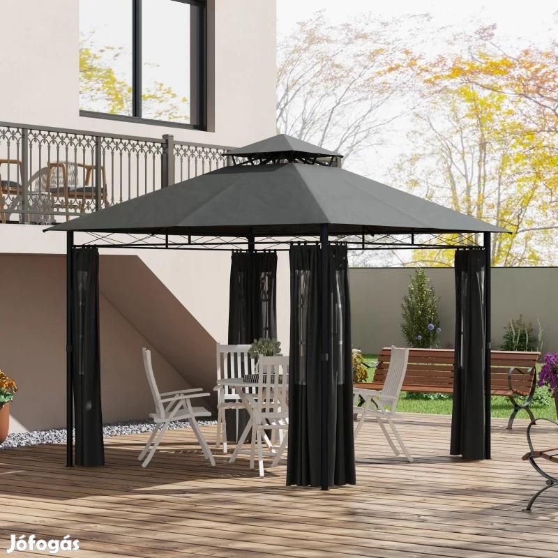 Sunny Kerti pavilon pergola dupla tetővel függönyökkel 3x3 m szürke
