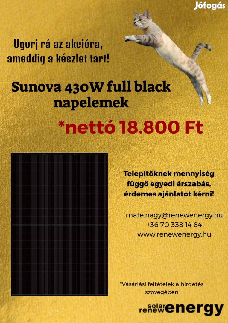 Sunova 430W full black napelem panelek azonnali elérhetőséggel