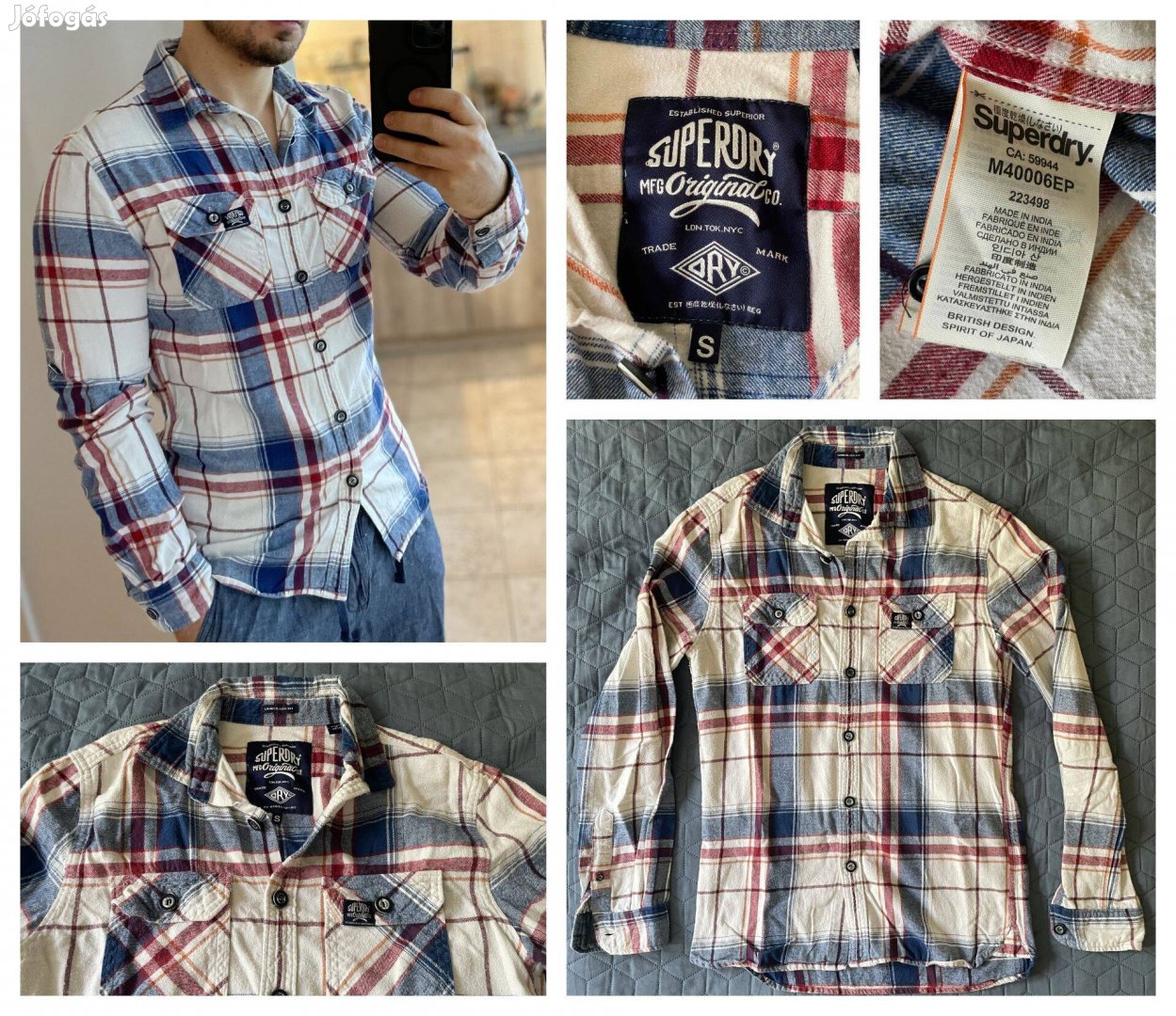 Superdry, fehér-kék kockás ing, lumberjack fit, S méret