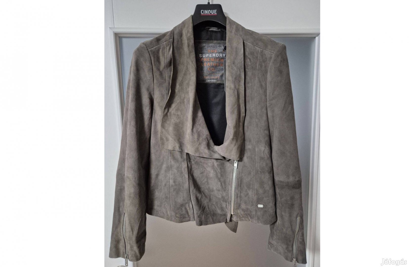 Superdry női velúr bőrdzseki, új, szürke, M-es