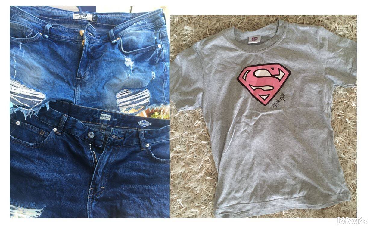 Supergirl póló, farmer pull&bear és bershka rövidnadrágok