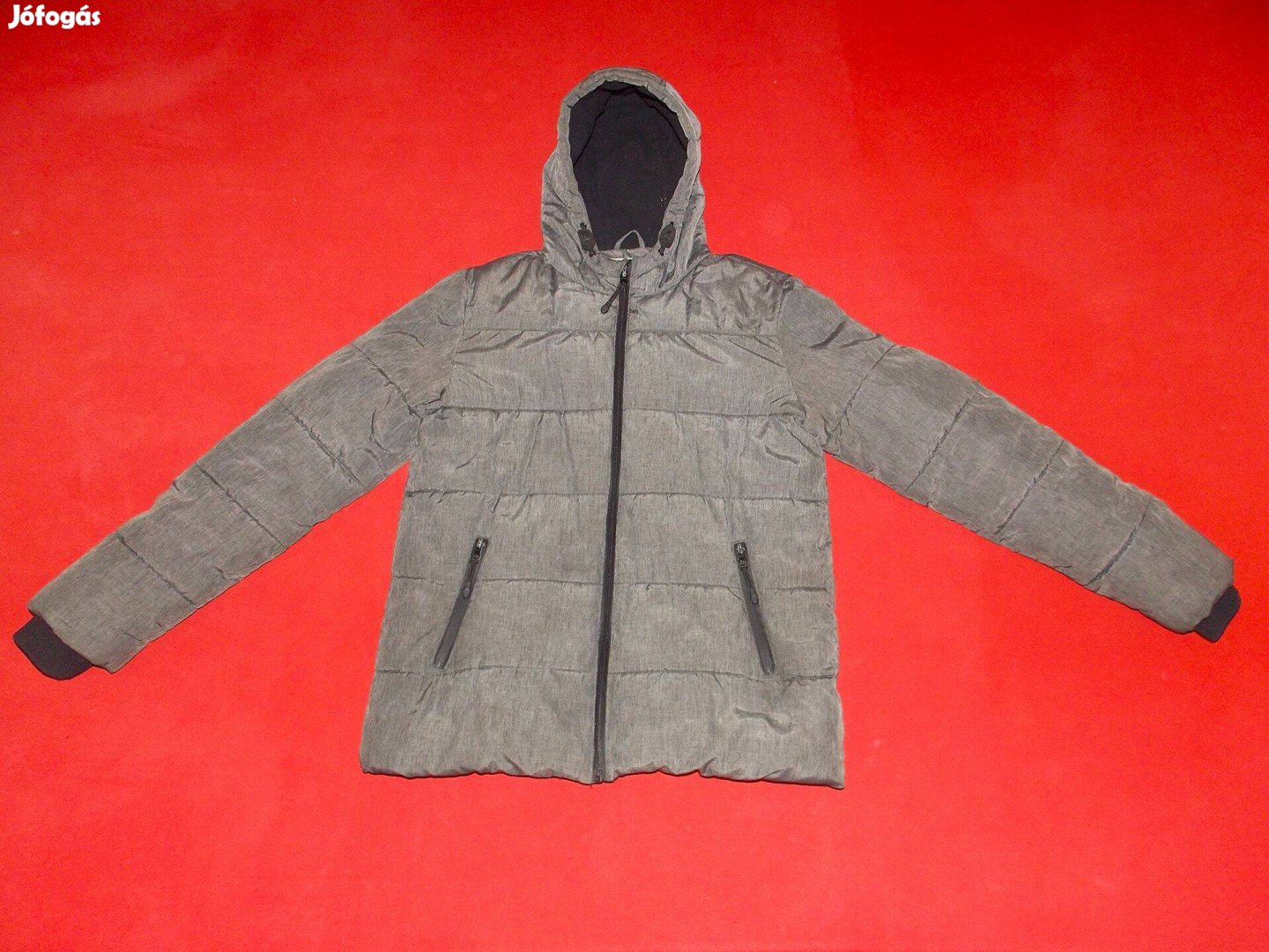 Superior kapucnis, grafitszürke téli kabát 152-158-as, 12-13 évesre
