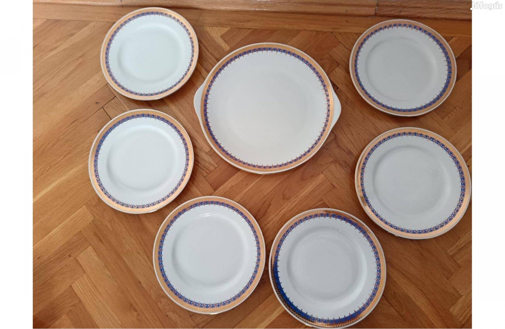 Süteményes tányér és tál készlet 7 db Thun porcelán arany lila
